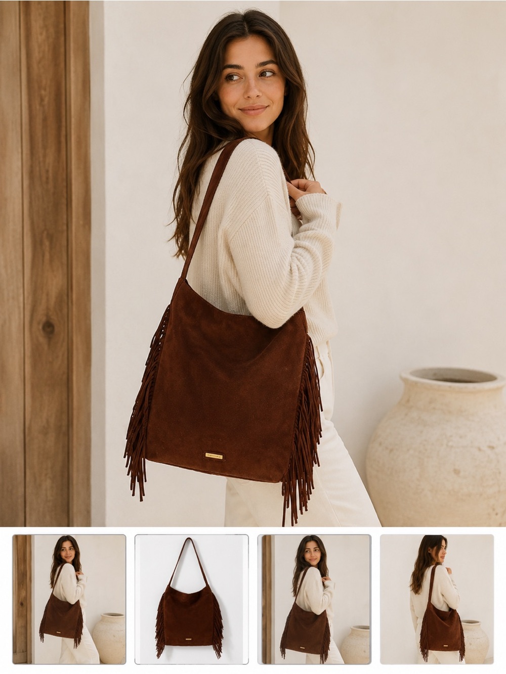 BCBGMaxAzria Brown Suede Fringe Tote